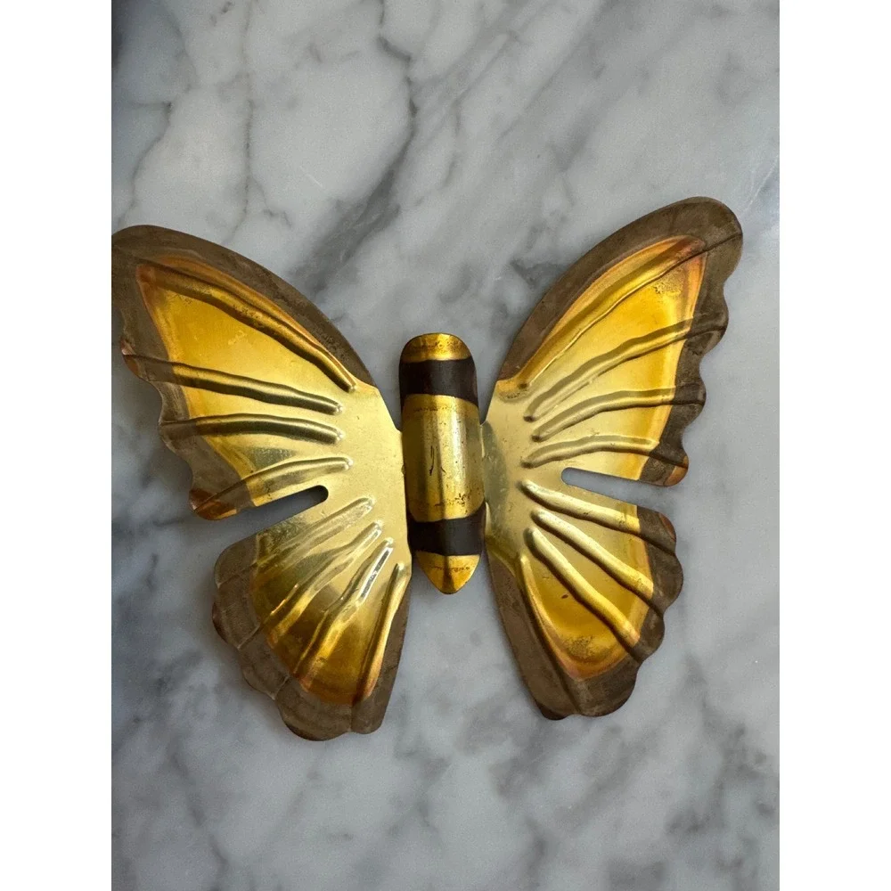 Vintage Brass Butterfly Wall Hanging Set of 3 Mid Century Modern Gold Metal Art